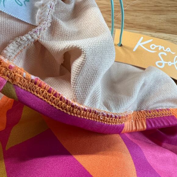 Kona Sol Women's Pink and Orange Abstract Print Bikini Top - Size Medium - NWT - Picture 8 of 8